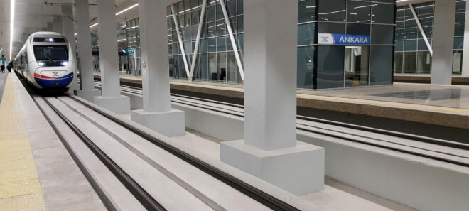 edilon)(sedra Corkelast Embedded Rail System (ERS) in a high speed station in Ankara