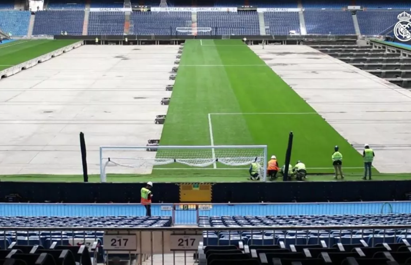 edilon)(sedra Corkelast Embedded Rail System (ERS) in a football stadtion in Madrid