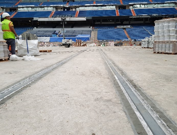 edilon)(sedra Corkelast Embedded Rail System (ERS) in the football stadium of Real Madrid
